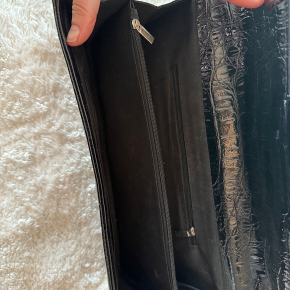 Black Crocodile Print Faux Leather Clutch with Large Mirror Broach - Picture 6 of 7